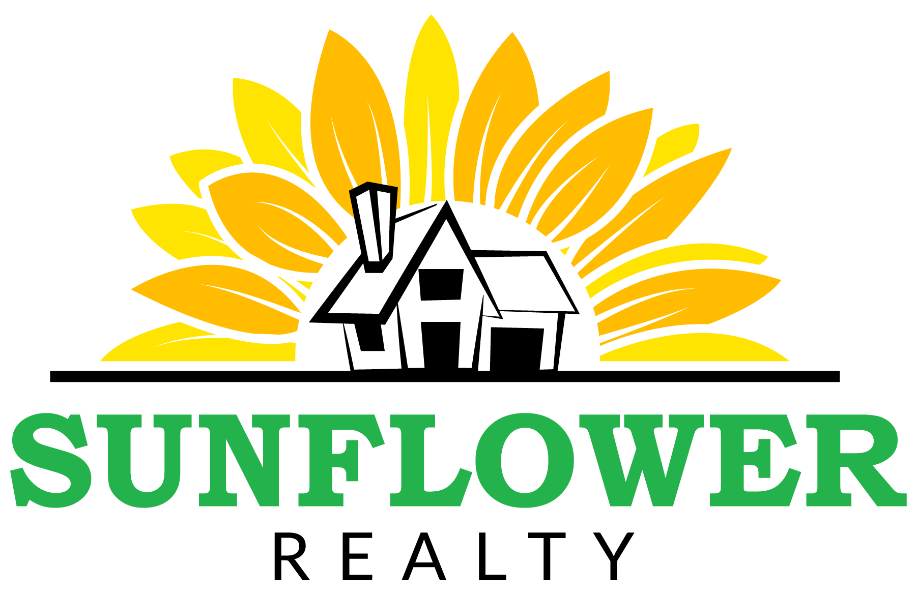 A green and yellow logo for sunflower realty.